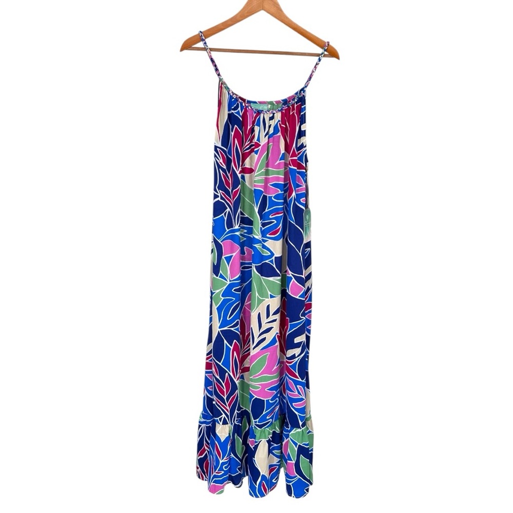 True Destinations Multicolor Floral Maxi Dress size Small Braided Trim NWT